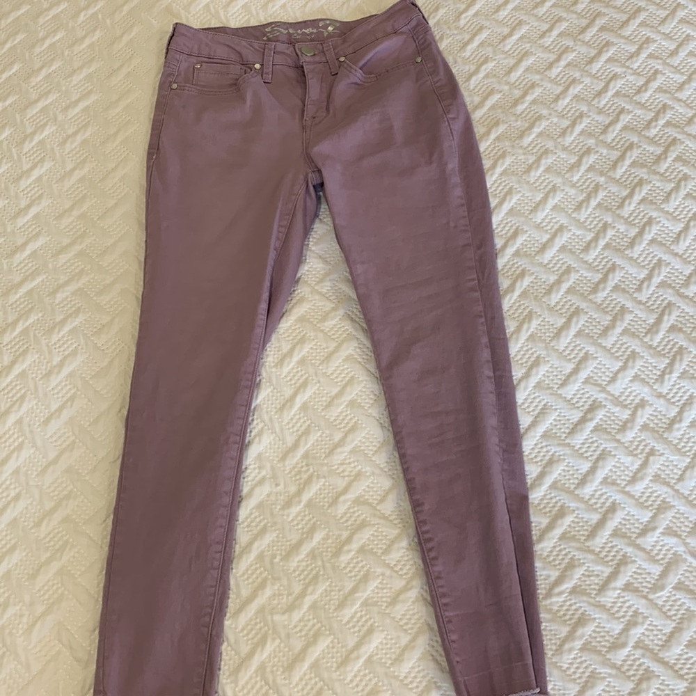 Seven 7 purple midrise ankle skinny jeans with ragged hem, 6